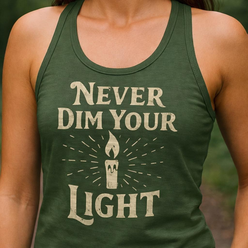 Never Dim Your Light Tank Top for Women, Inspirational Shirt, Motivational Quote Tank, Empowerment Gift for Her, Positive Affirmation Top