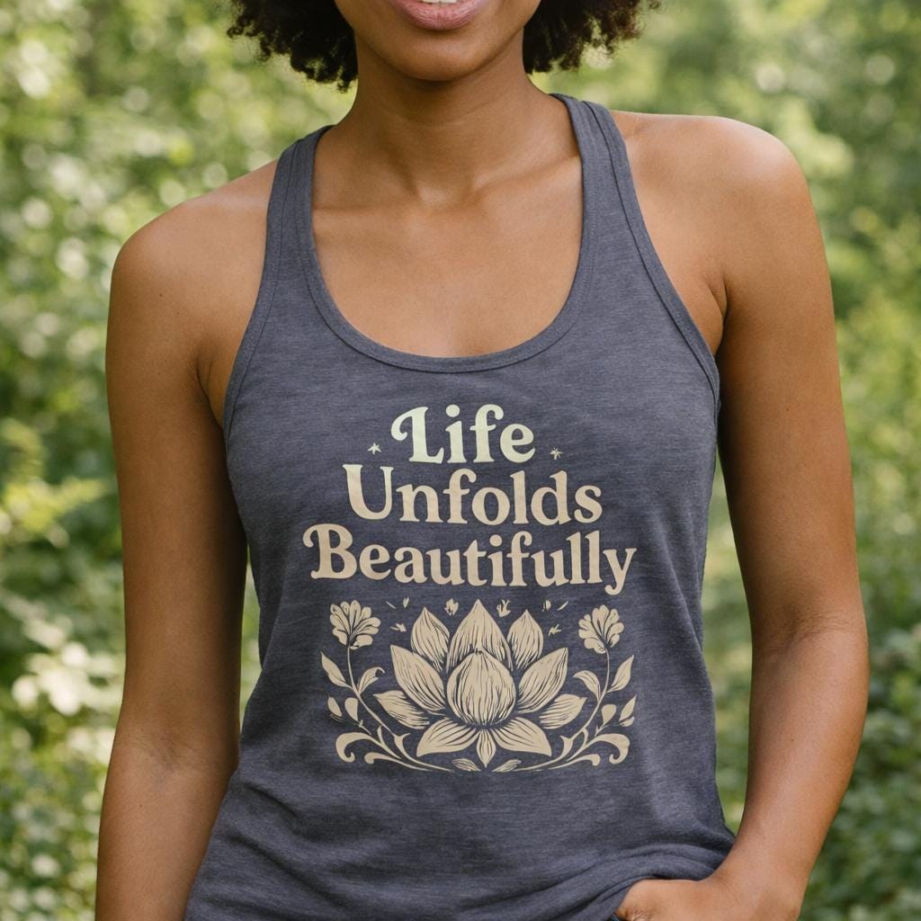 Custom Tank Top, Life Unfolds Beautifully Lotus Gym tshirt, Inspirational Yoga Shirt, Spiritual Growth Top