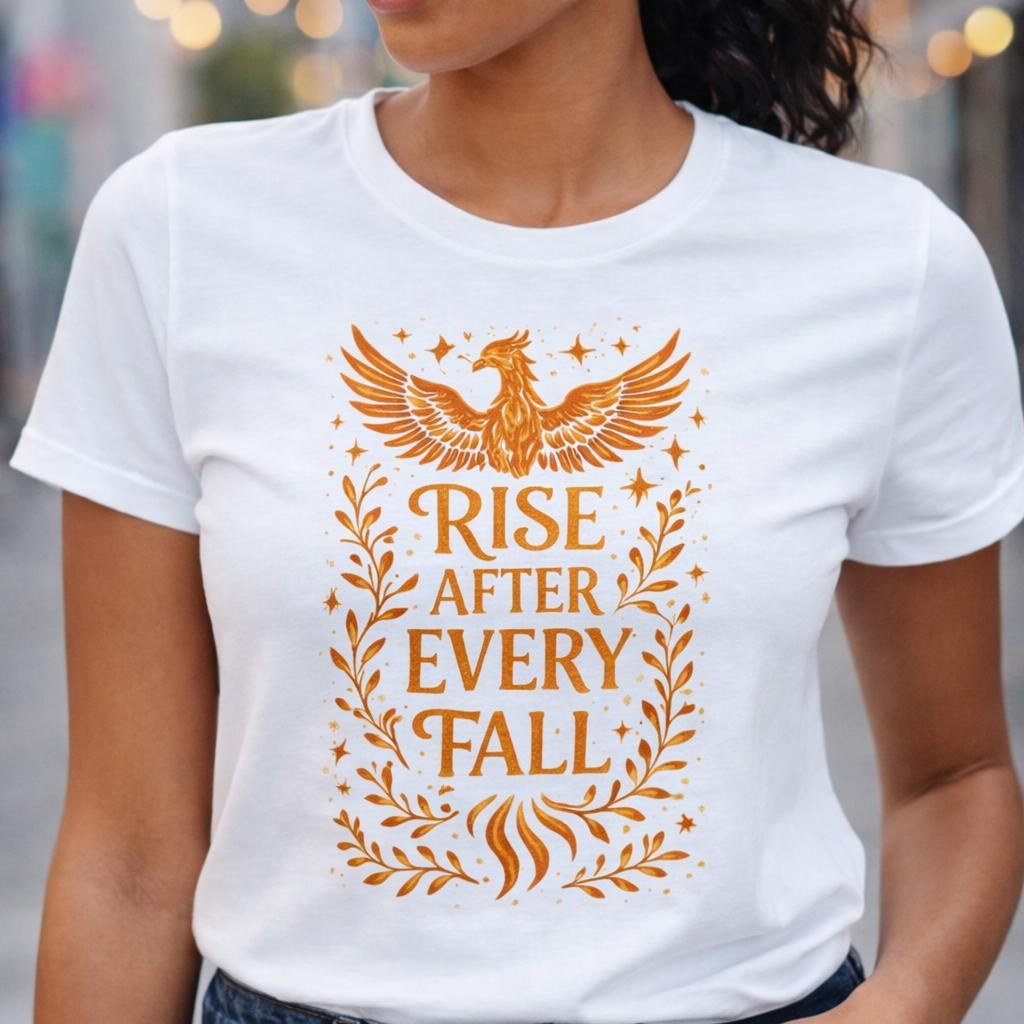Rise After Every Fall Shirt for Women Phoenix Inspirational T Shirt Resilience Quote Tee Strength Motivation Top Empowerment Gift for Her