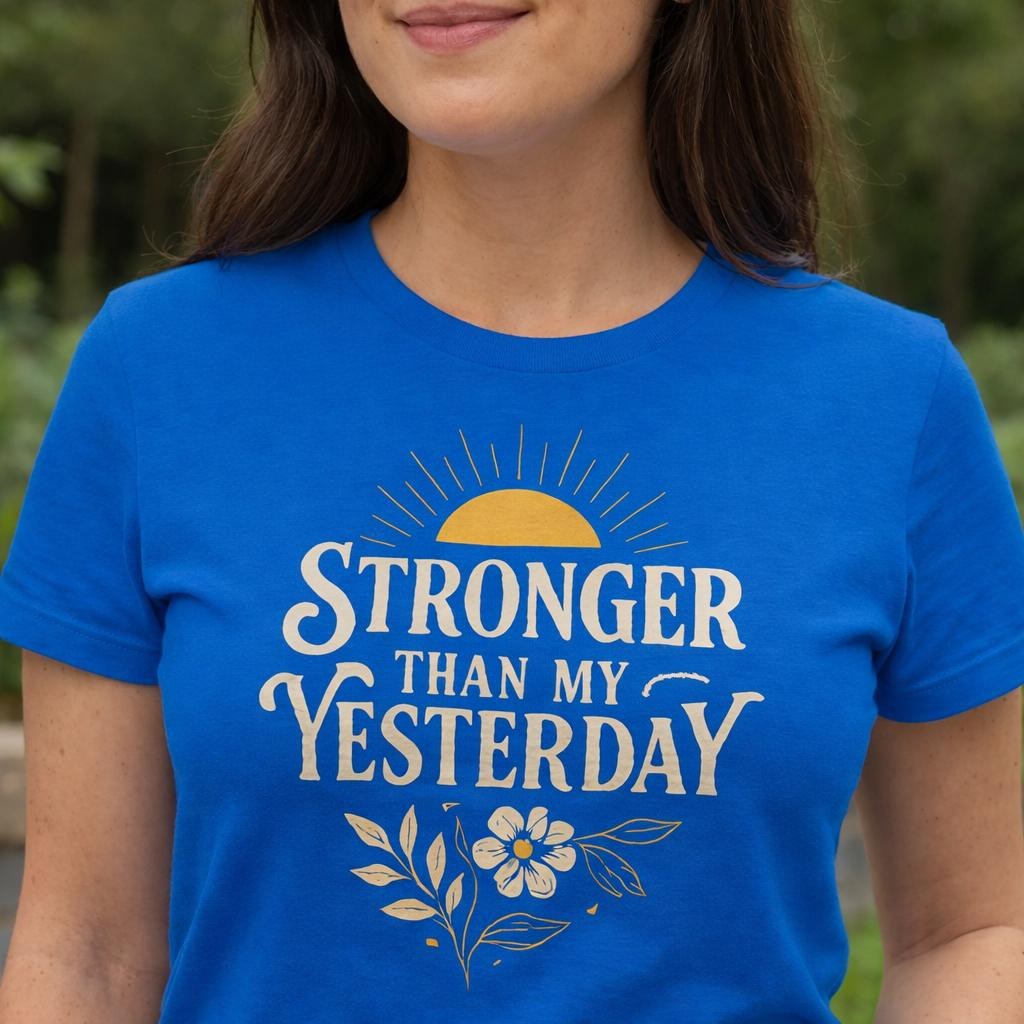 Stronger Than My Yesterday Shirt for Women Motivational Quote T Shirt Inspirational Graphic Tee, Self Growth Gift, Empowerment Top Gift Idea