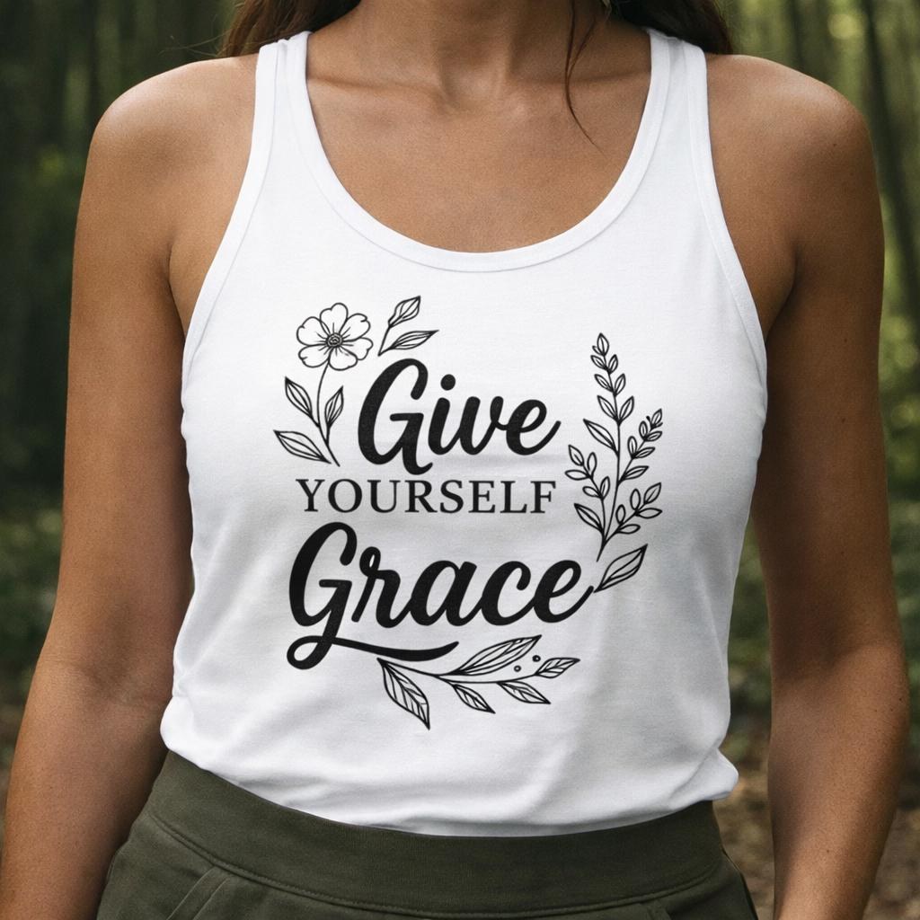 Give Yourself Grace Tank Top for Women, Self Love Shirt, Inspirational Quote tShirt, Mental Health Affirmation Top, Christian Gift