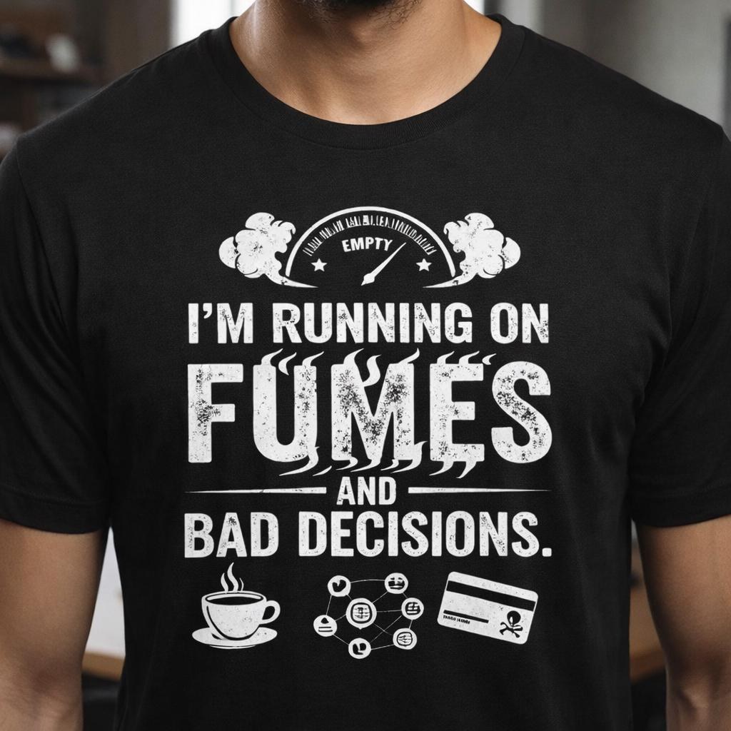 I’m Running On Fumes And Bad Decisions Shirt, Funny Burnout T-Shirt, Coffee Humor Tee, Sarcastic Office Shirt, Unisex Graphic Gift