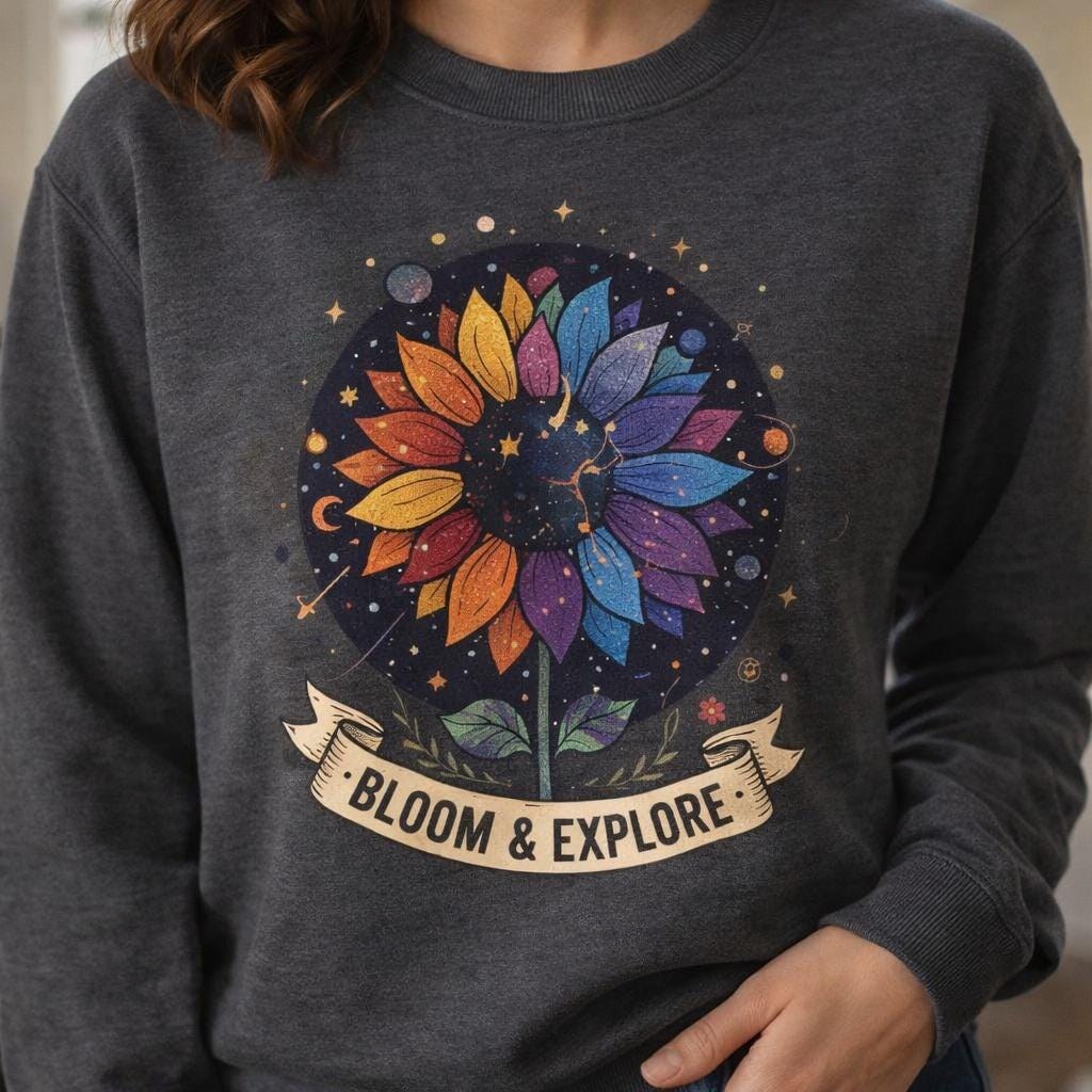 Bloom and Explore Sweatshirt, Floral Motivational Shirt, Boho Flower Crewneck, Inspirational Gift for Women, Nature Lover Pullover Gift Idea
