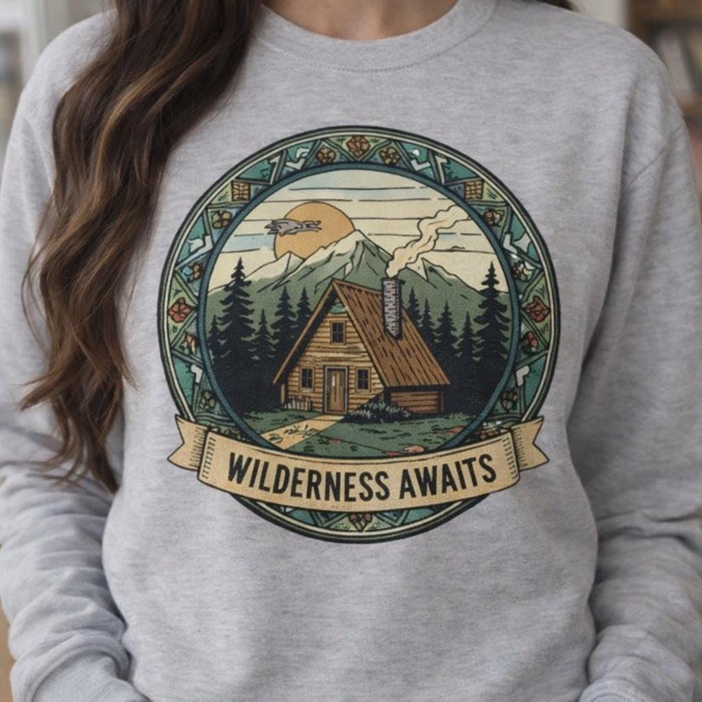 Wilderness Awaits Sweatshirt, Cabin Life Crewneck, Mountain Adventure Sweater, Nature Lover Gift, Camping Hiking Shirt Women