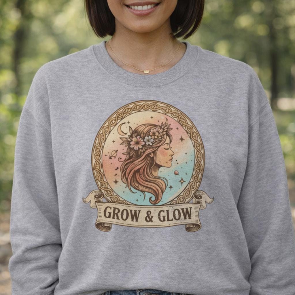 Grow Glow Sweatshirt, Self Love Apparel, Positive Quote Crewneck, Inspirational Clothing, Mental Health Gift, Motivational Graphic Top