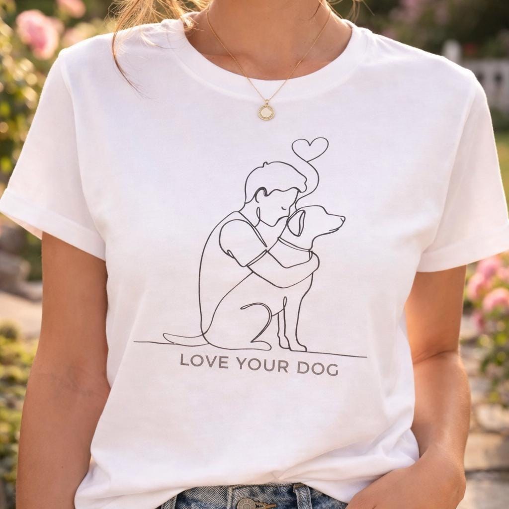 Love Your Dog Shirt, Minimalist Pet Lover Tee, Line Art Puppy Design, Dog Mom Gift, Animal Apparel