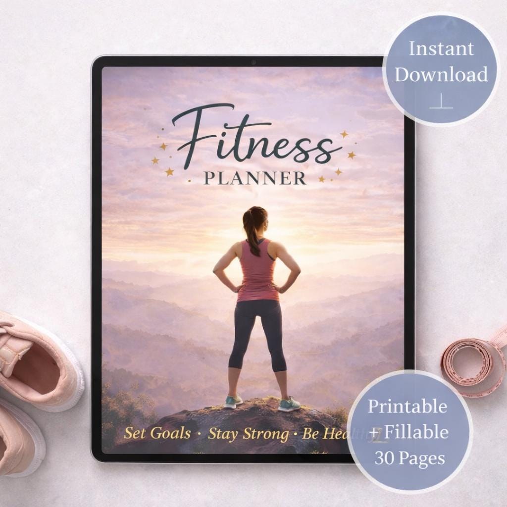 Fitness Planner Printable, Workout Tracker, Canva Editable (Digital Download)