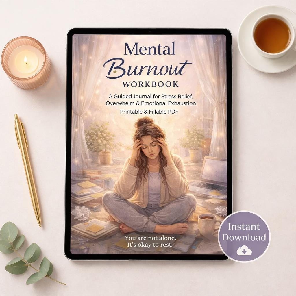 Mental Burnout Workbook, Stress Relief Journal, Anxiety Management (PDF Download)