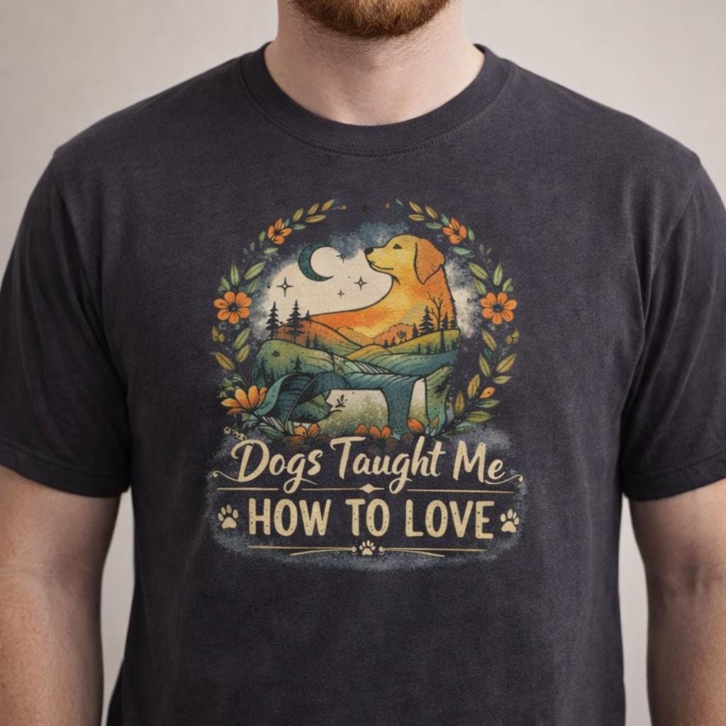 Dogs Taught Me How To Love Shirt, Dog Lover Gift, Dog Mom Tee, Cute Dog Quote T Shirt, Gift for Pet Owner, Unisex Graphic Tee Gift Idea