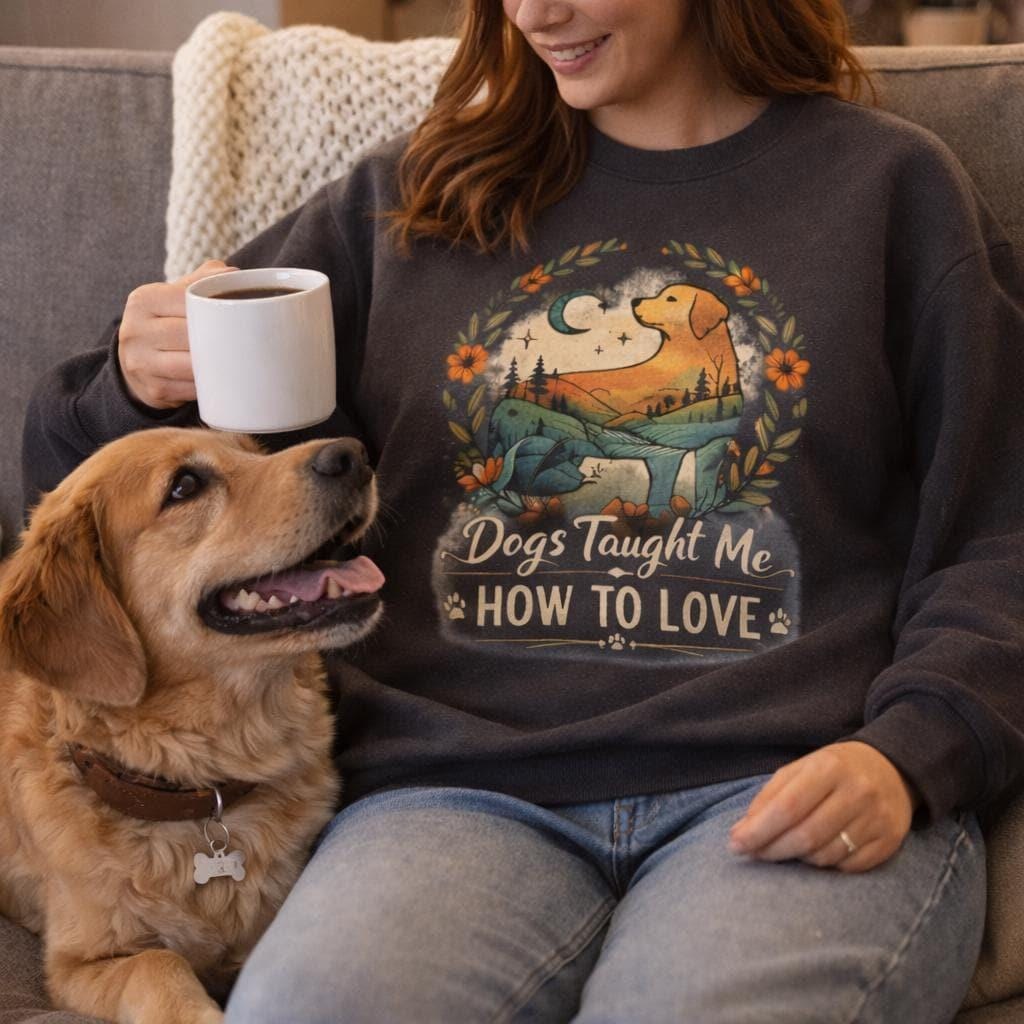 Golden Retriever Sweatshirt, Dog Lover Gift, Dogs Taught Me How To Love, Cozy Crewneck Pullover, Sentimental Dog Mom Apparel Gift Idea