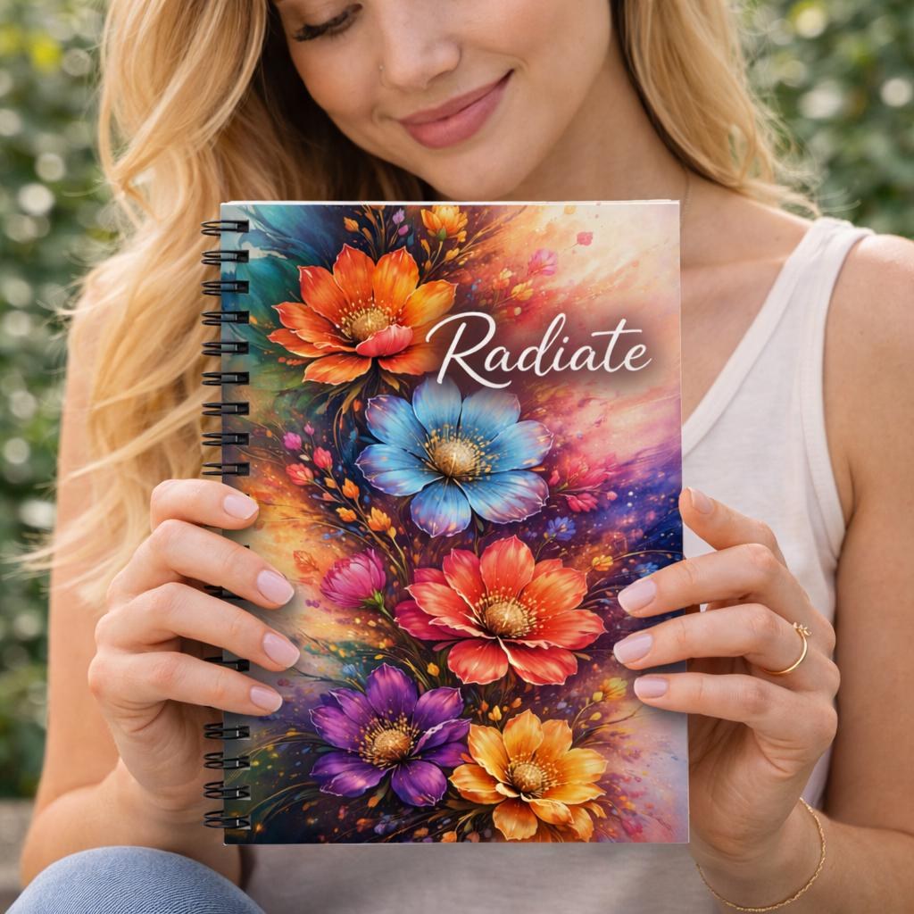 Floral Art Notebook Spiral Ruled, Inspirational Journal Diary, Botanical Writing Book, Student School Supplies, Stationery Gift