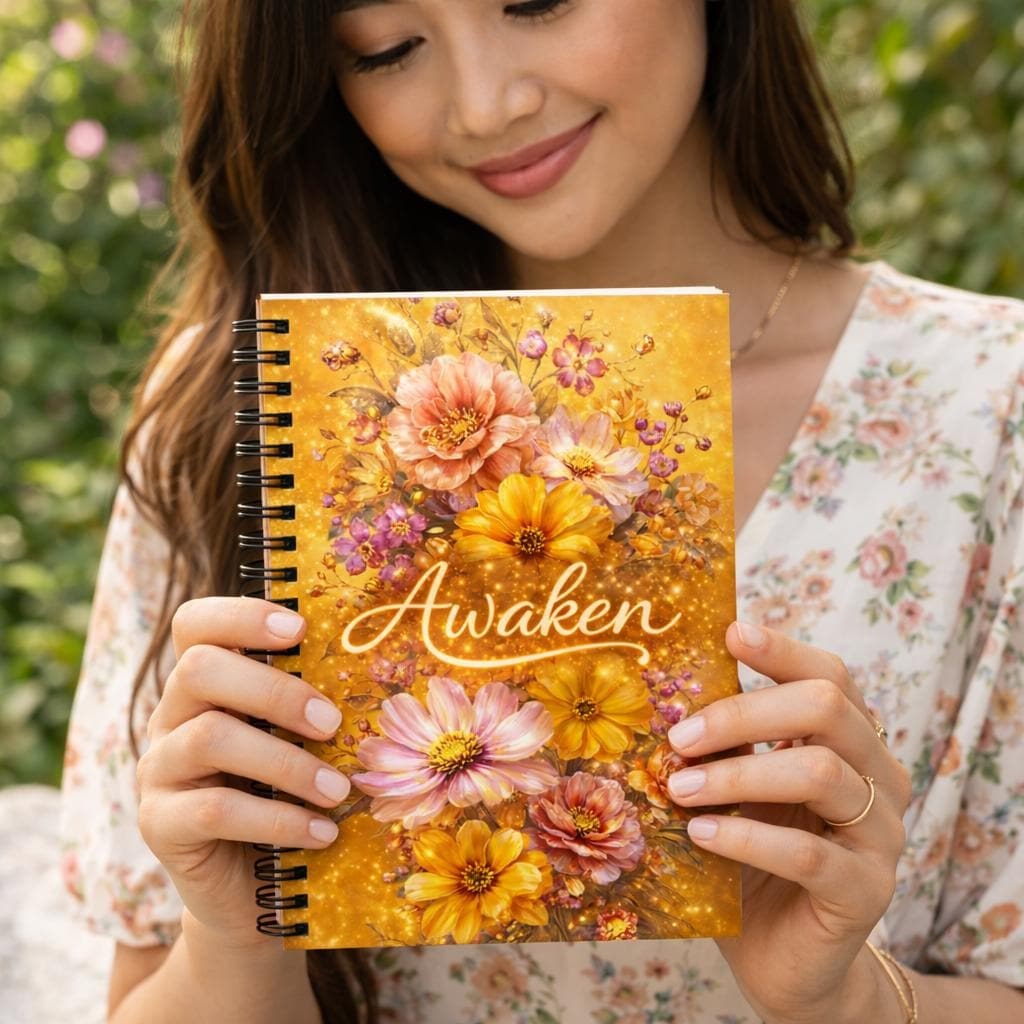 Awaken Floral Notebook Spiral, Inspirational Journal Diary, Botanical Writing Book, Student School Supplies, Stationery Gift