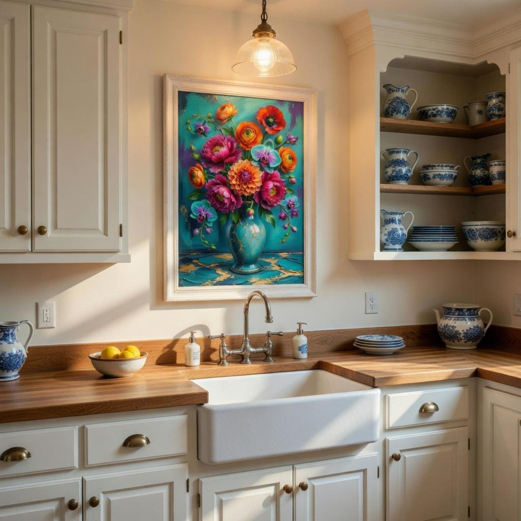 Vibrant Flower Bouquet Print | Teal Vase Floral Wall Art (Digital Download)