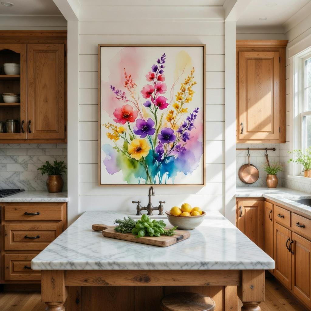 Watercolor Wildflower Bouquet Print, Botanical Floral Art, Cottagecore Decor