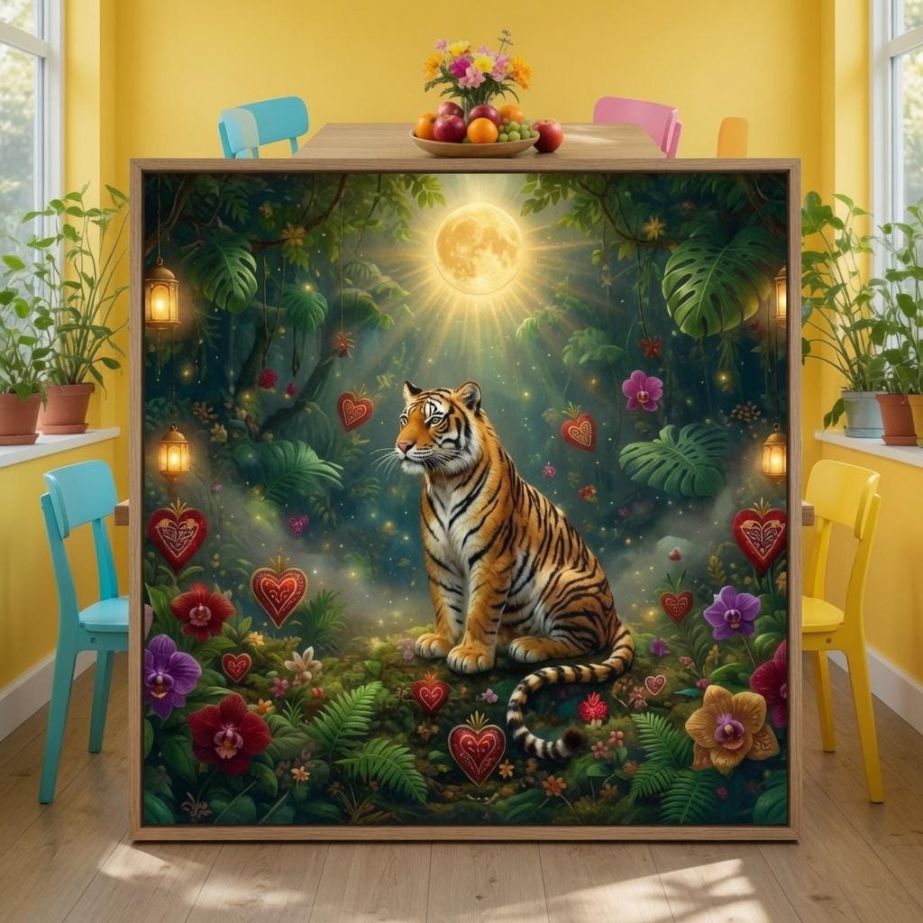 Mystical Tiger Wall Art, Enchanted Jungle Decor, Boho Wildlife Print (Digital Download)