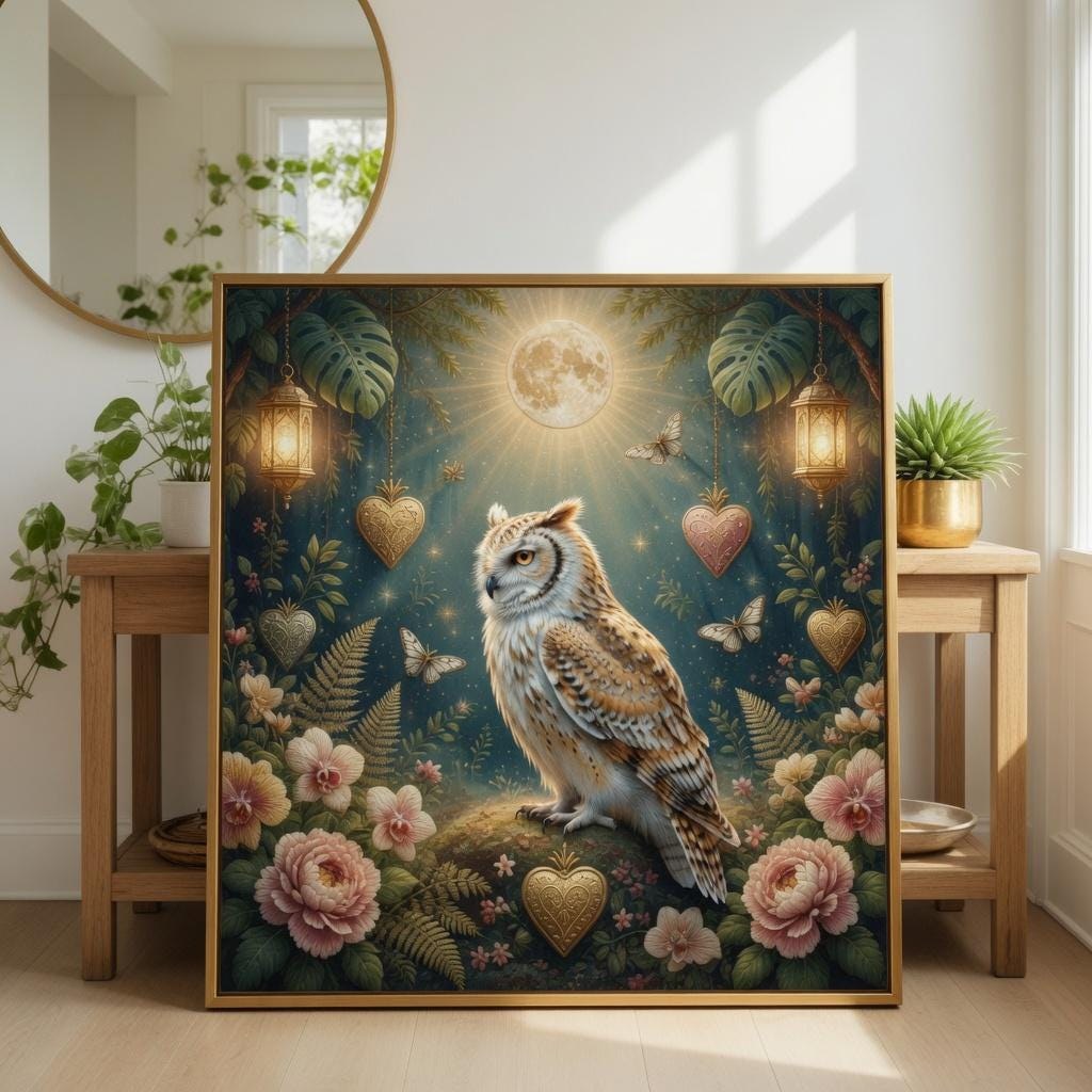Mystical Owl Wall Art, Whimsical Forest Print, Cottagecore Botanical Decor (Digital Download)