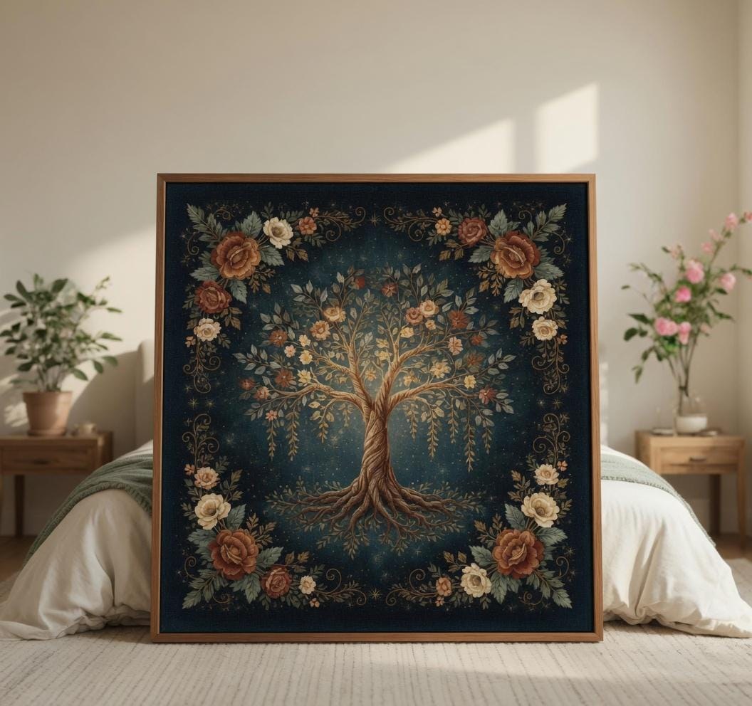 Tree of Life Wall Art, Floral Botanical Poster, Vintage Mystical Decor (Digital Download)