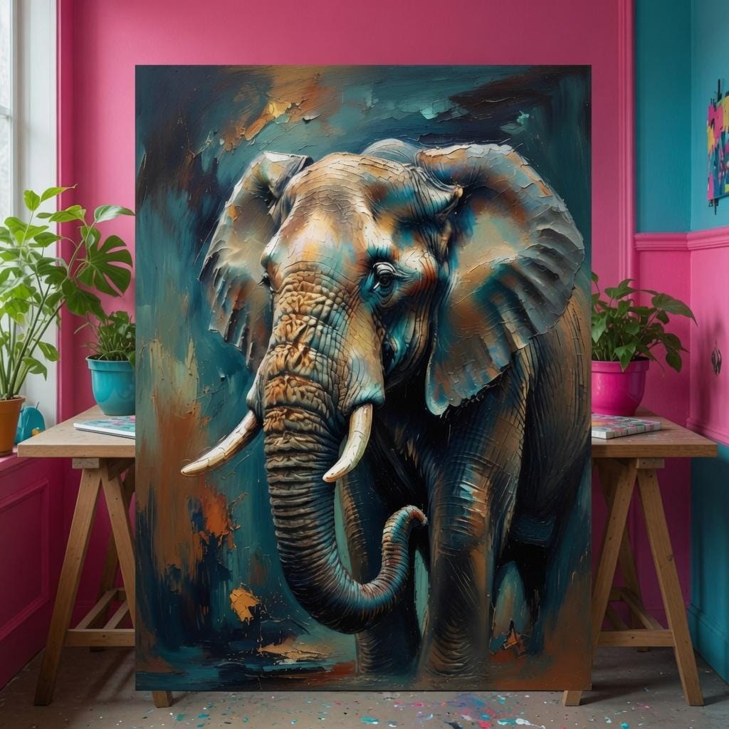 Elephant Wall Art Printable, Boho Animal Poster, Safari Wildlife Artwork, Spiritual Lucky Decor, Nursery Bedroom Digital Download