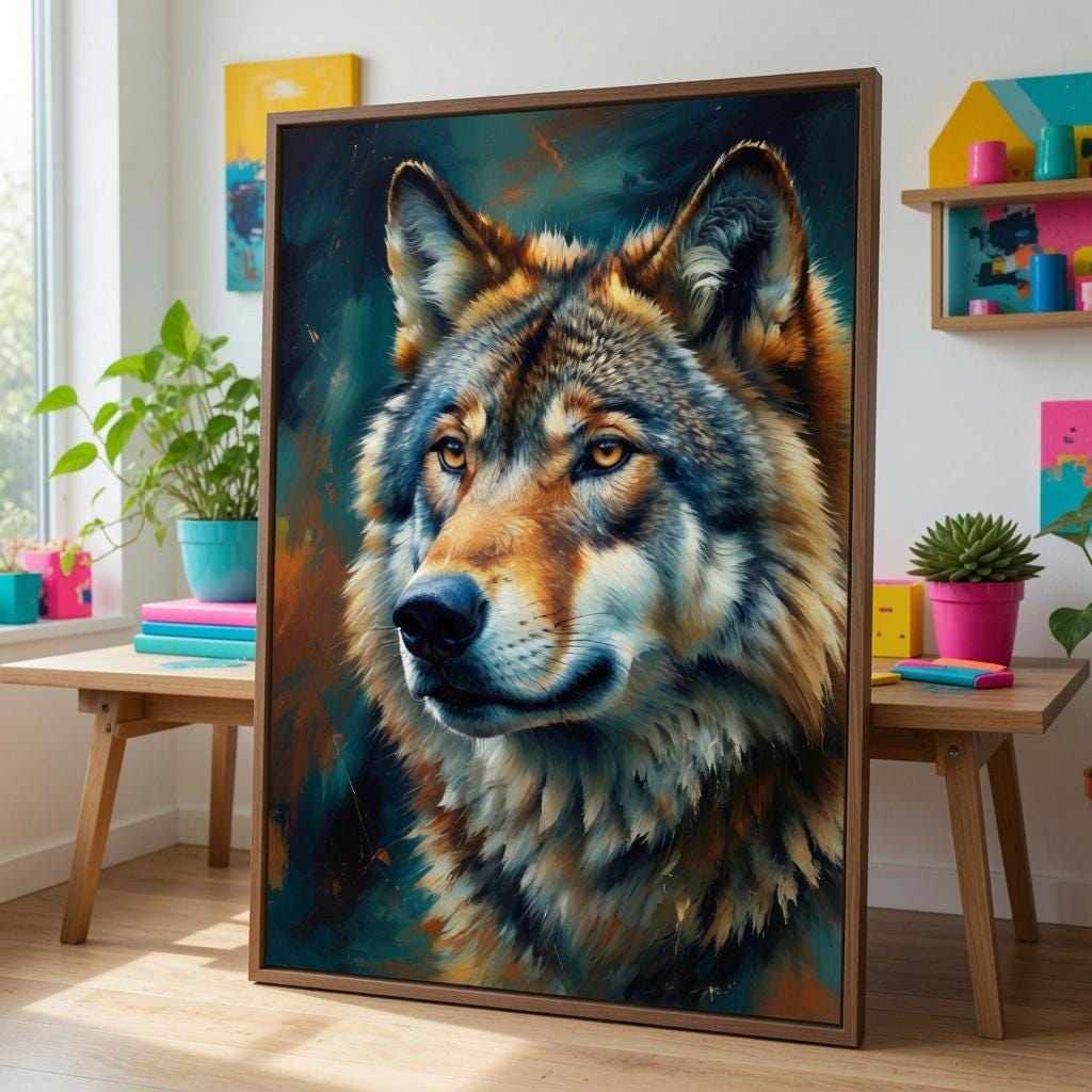 Wolf Wall Art Printable, Colorful Animal Portrait Poster, Modern Wildlife Artwork, Nature Inspired Decor, Kids Room Office Digital Download