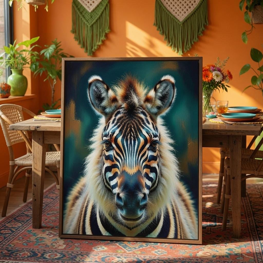 Zebra Wall Art Printable, Safari Animal Decor, Jungle Nursery Print, African Wildlife Artwork, Modern Boho Canvas Design, Digital Download