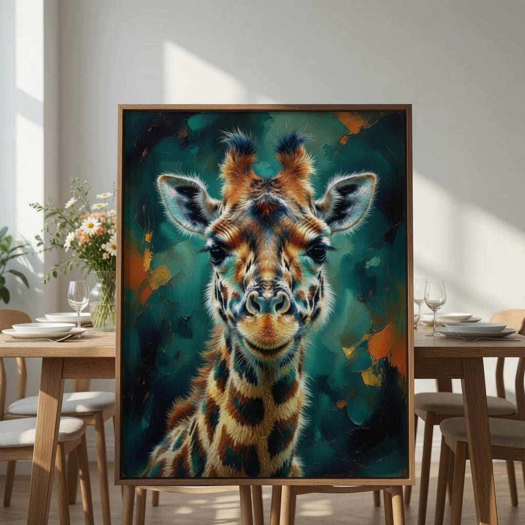 Giraffe Wall Art Printable, Safari Animal Canvas Print, Nursery Wildlife Decor, Modern Jungle Artwork, Colorful African Painting