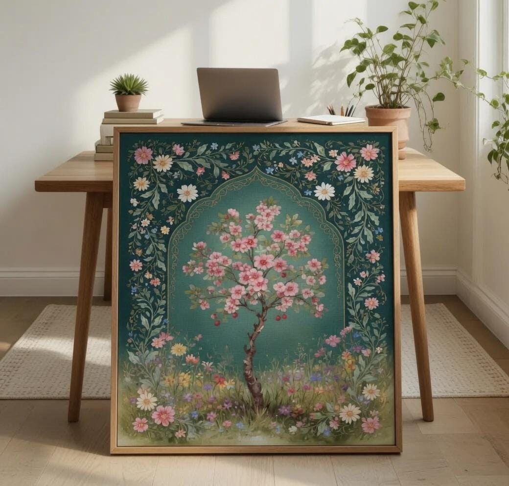 Persian Pomegranate Tree Botanical Art, Vintage Middle Eastern Decor (Digital Download)