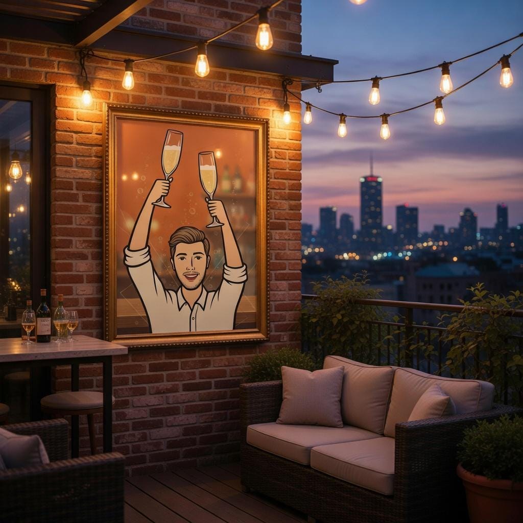 Retro Man Wine Art, Funny Character Bar Decor, Quirky Print (Digital Download)
