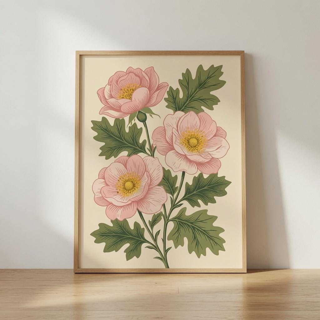 Abstract Floral Mid Century Modern Poster, Retro Botanical Wall Art (Digital Download)