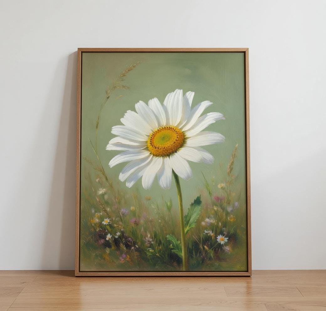 Daisy Flower Wall Art, Minimal Botanical Decor, Bright Summer Print (Digital Download)