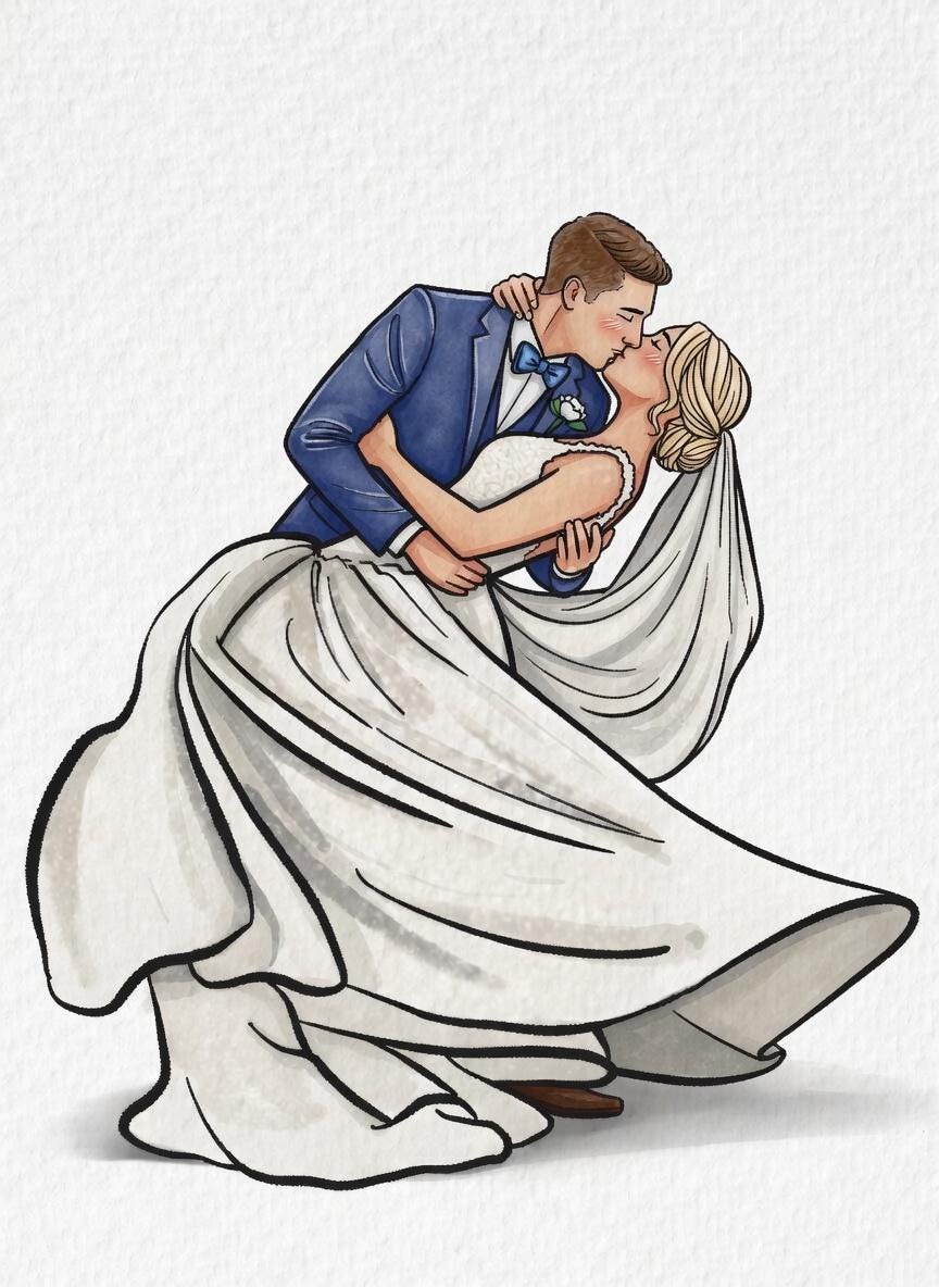 Custom Watercolor Couple Portrait, Romantic Illustration, Anniversary Gift
