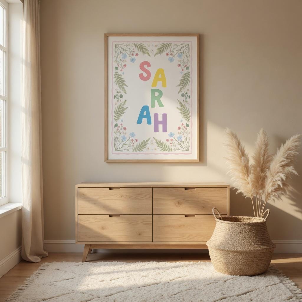 Custom Baby Name Wall Art, Minimalist Nursery Decor, Personalized Poster Digital File & Poster