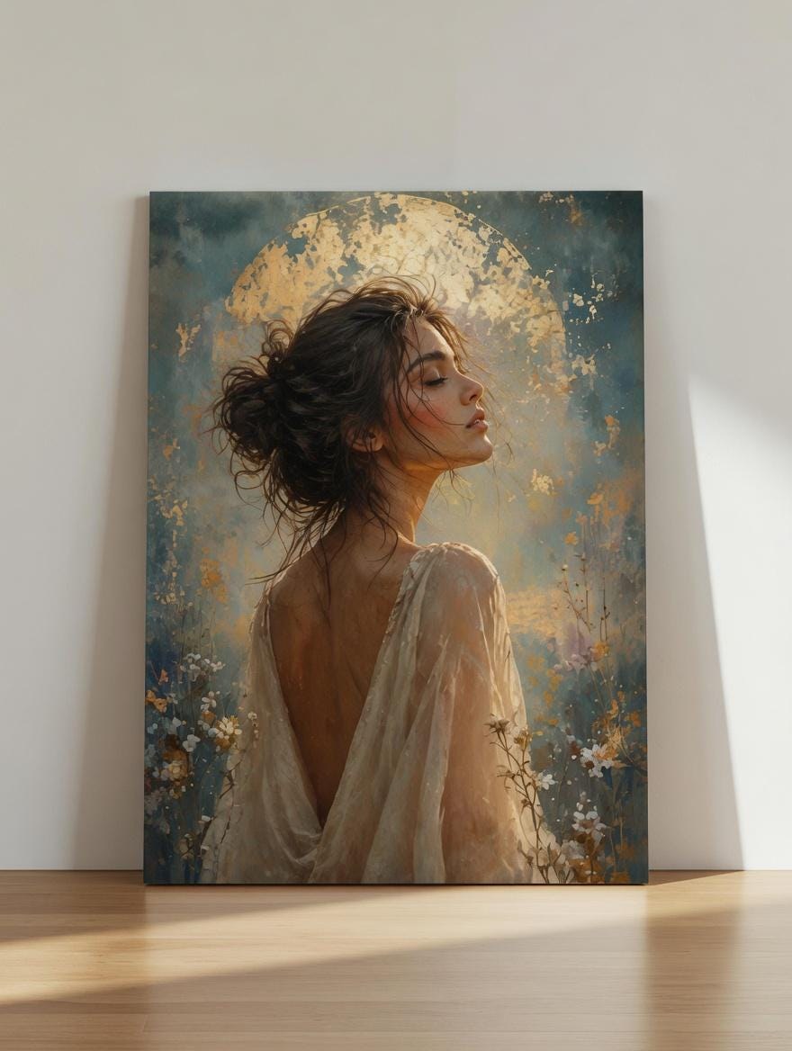Boho Woman Wall Art, Neutral Botanical Portrait, Elegant Feminine Digital Print (Digital Download)