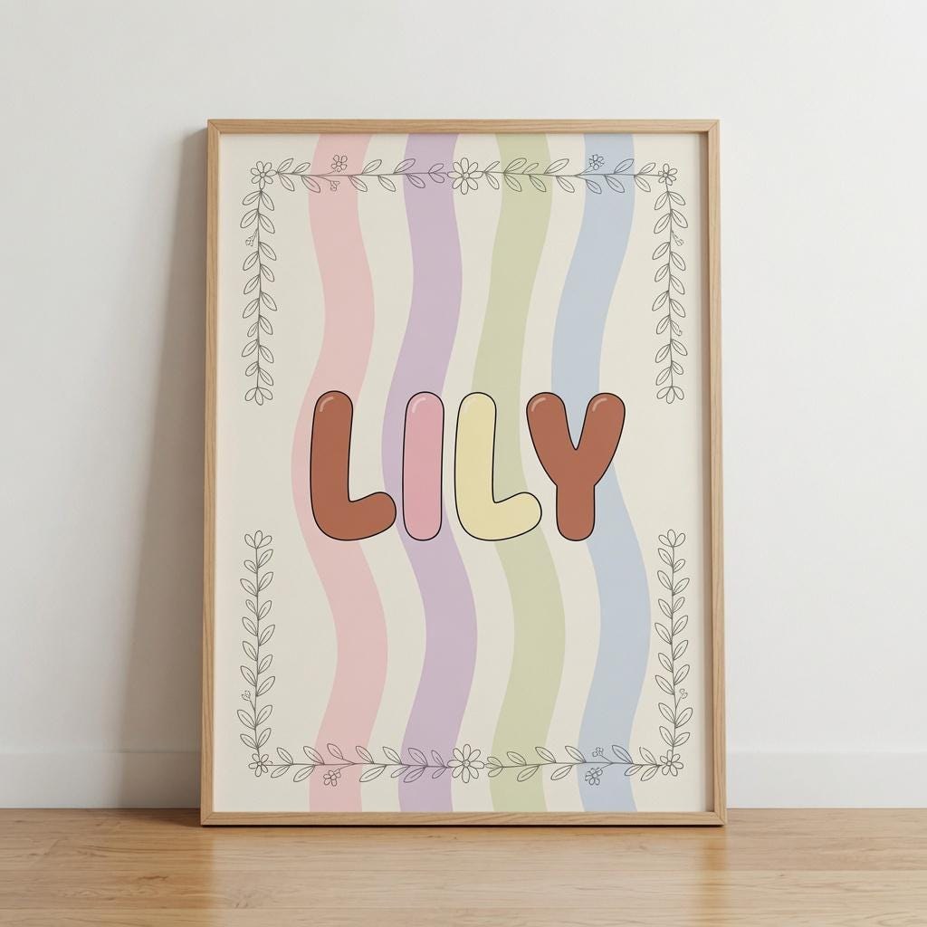 Personalized Baby Name Print, Modern Nursery Wall Art, Boho Rainbow Design (Digital Download)