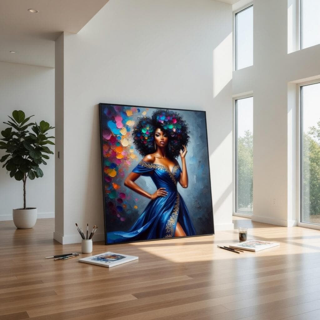 Black Woman Portrait Print, Elegant Feminine Wall Decor, Modern Afrocentric Art (Digital Download)