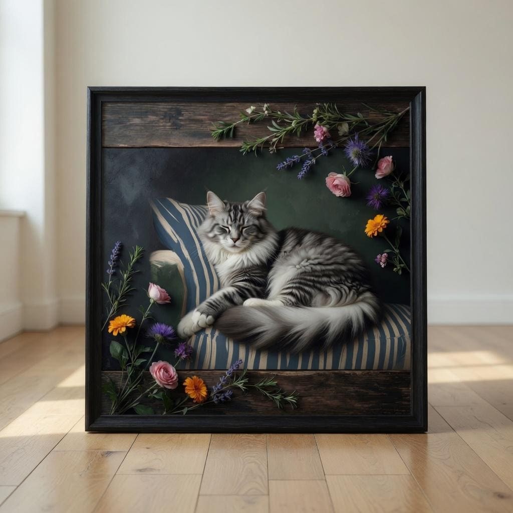 Sleeping Cat Wall Art, Minimalist Animal Print, Cozy Neutral Decor (Digital Download)