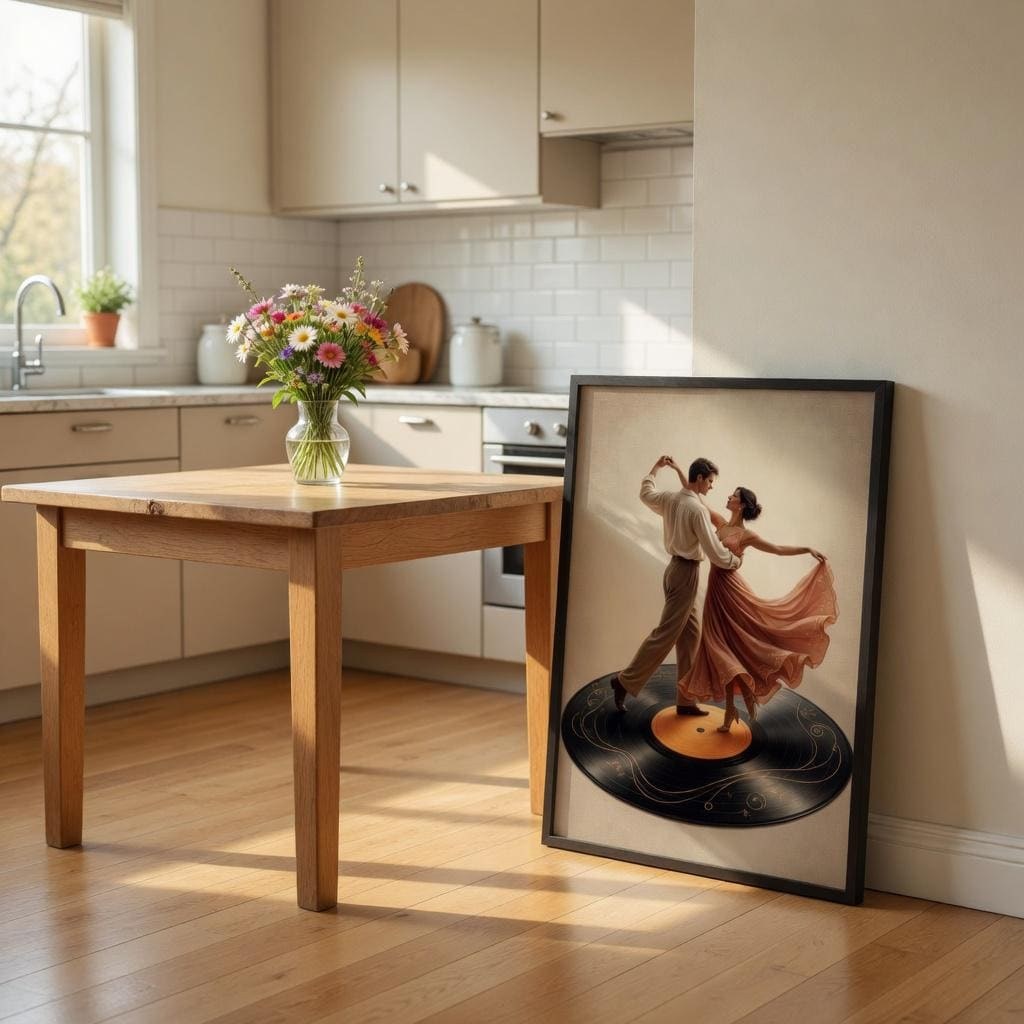 Couple Dancing on Vinyl Record Art Print – Vintage Ballroom Wall Decor