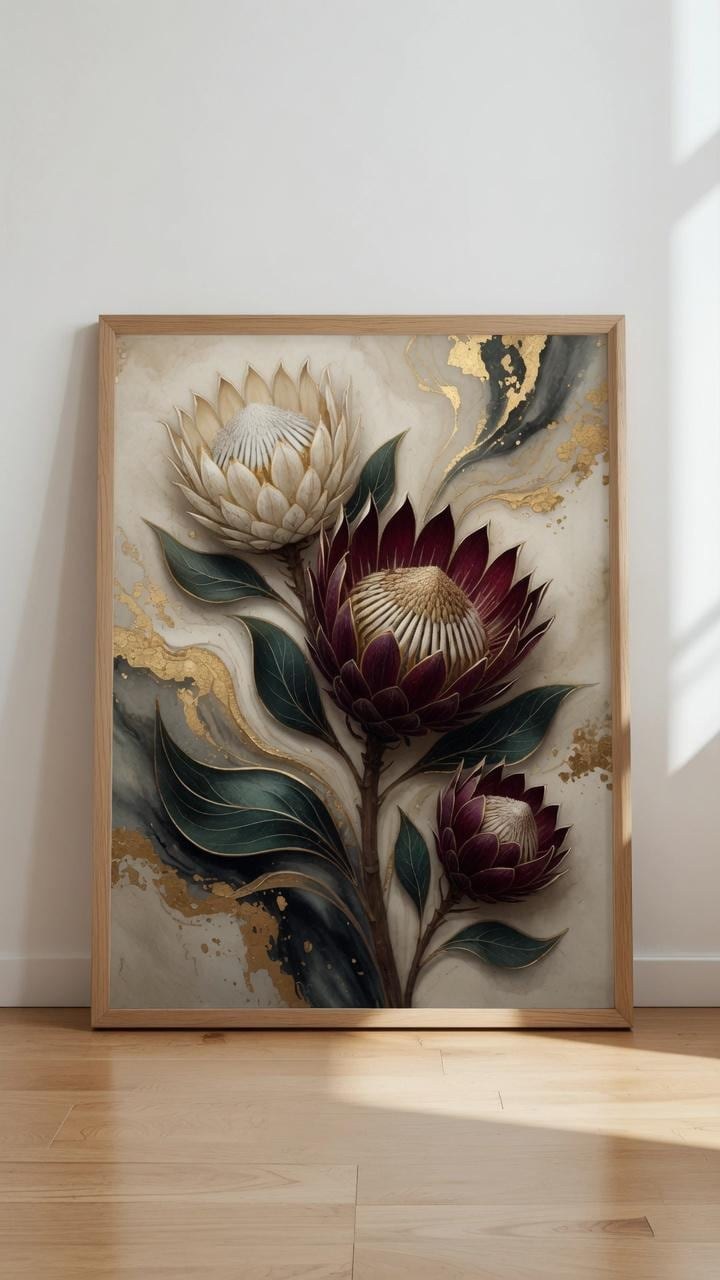 Protea Flower Wall Art, Vintage Botanical Print, Modern Floral Decor