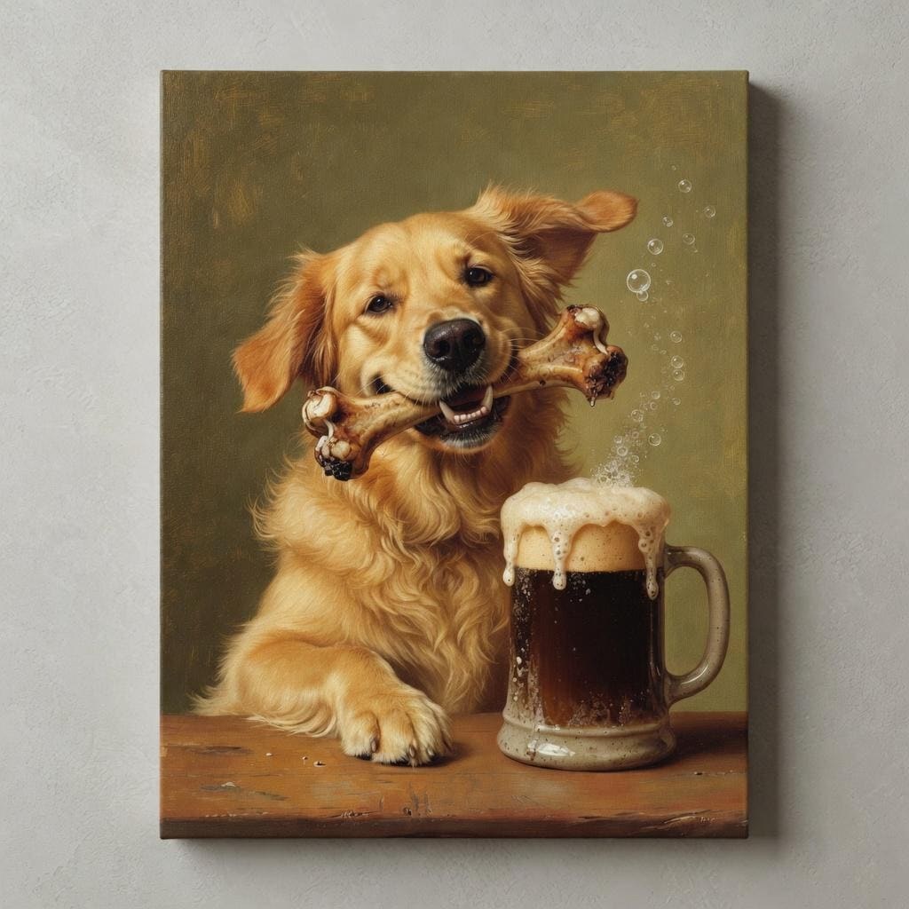 Vintage Dog Print, Funny Golden Retriever Wall Art, Humorous Poster
