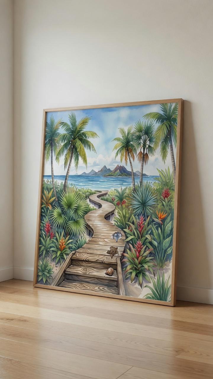 Key West Beach Walkway Watercolor Print (Digital Download)