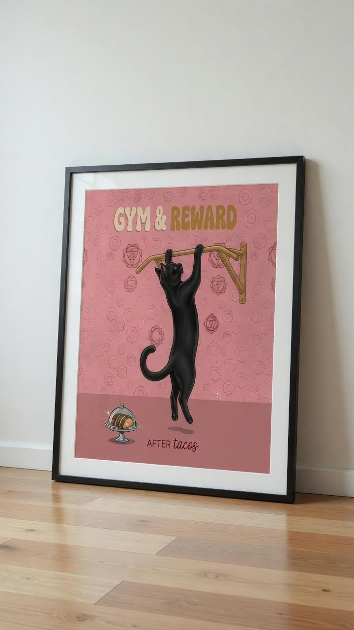 Funny Gym Cat Wall Art, Powerlifting Poster, Workout Animal Print (Digital Download)