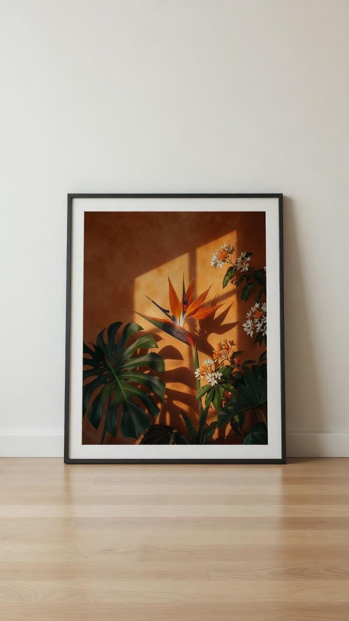 Botanical Shadow Wall Art, Sunset Window Print, Neutral Beige Poster (Digital Download)