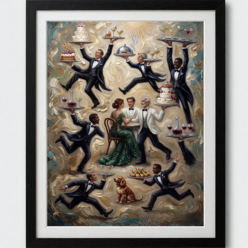 Tiny People Coffee Wall Art, Surreal Cafe Poster, Whimsical Kitchen Print, Miniature Workers Artwork, Modern Coffee Decor