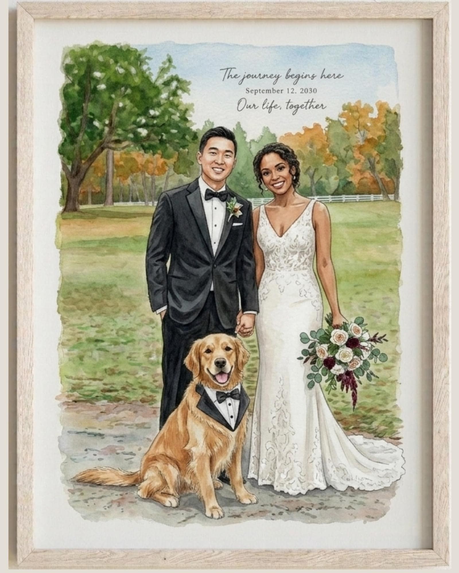 Custom Watercolor Portrait, Hand Sketched Couple Illustration, Anniversary Keepsake