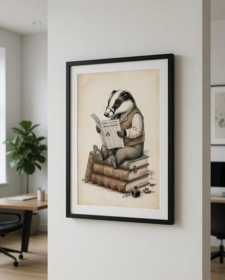 Vintage Nursery Print, Woodland Animal Poster, Storybook Wall Decor, Neutral Baby Artwork, Whimsical Kids Printable