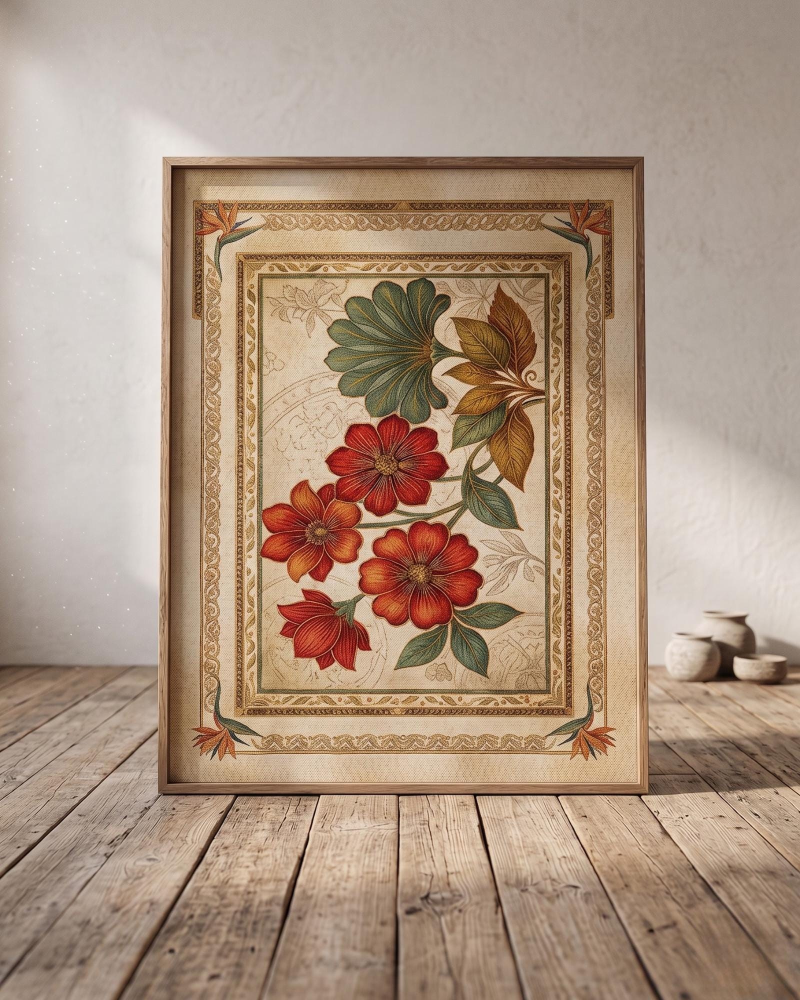 Mid Century Floral Print, Retro Botanical Artwork, Scandinavian Abstract Decor (Digital Download)