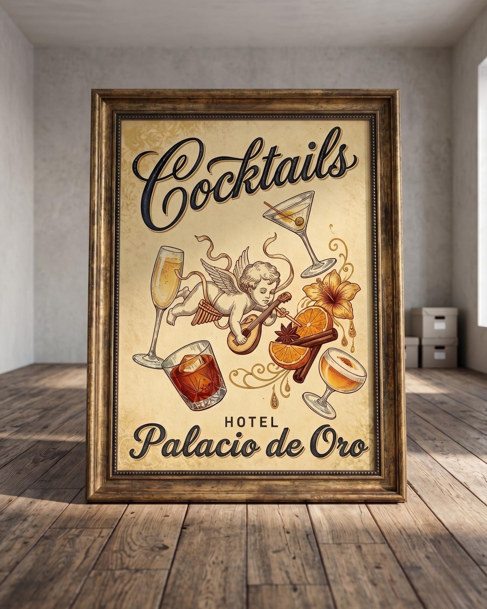 Vintage Cocktail Poster, Retro Bar Illustration, Moody Kitchen Decor, Classic Drink Artwork, Lounge Printable
