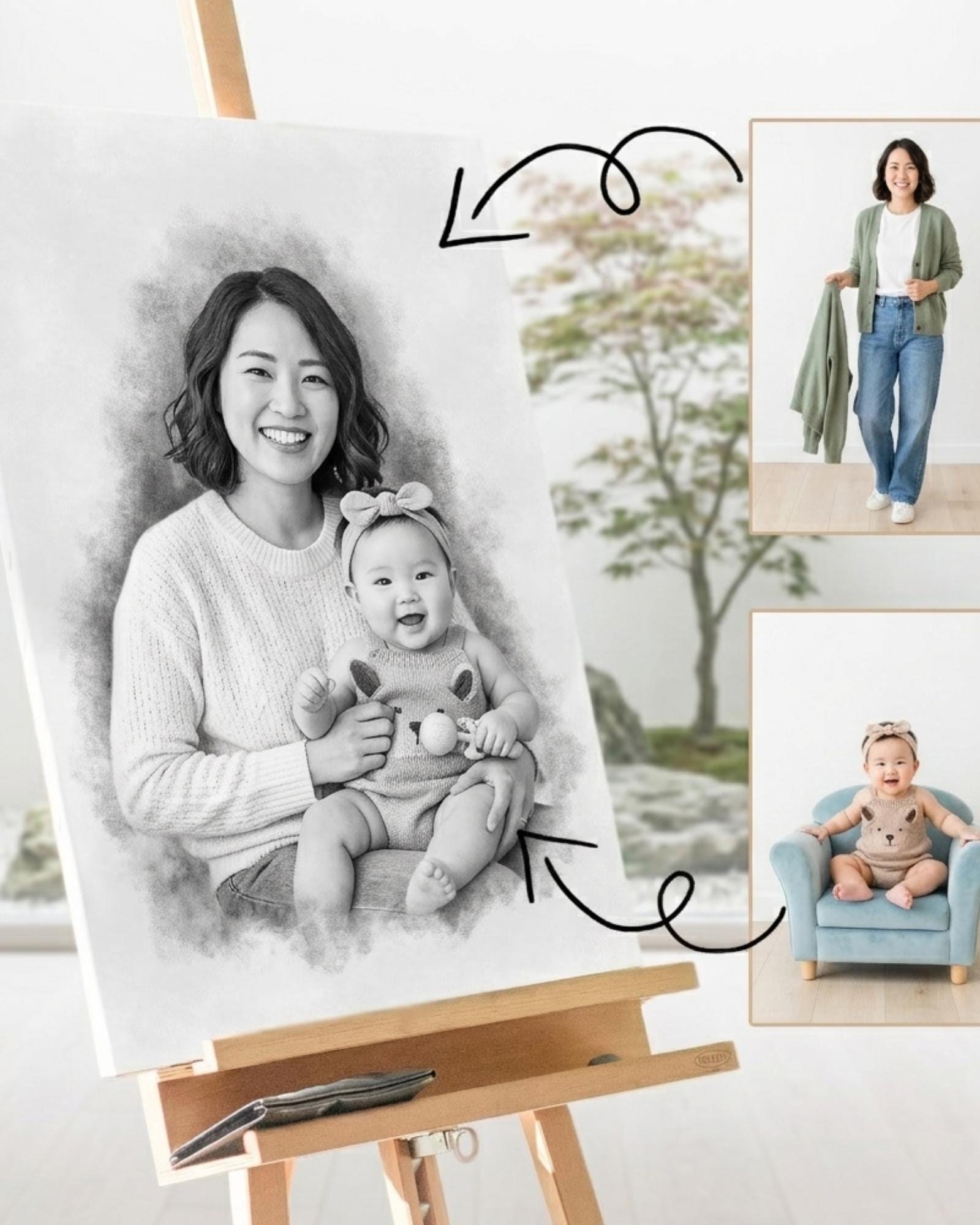 Personalized Memorial Photo Portrait, Hand Drawn Family Illustration, Custom Remembrance Artwork (Digital Download)