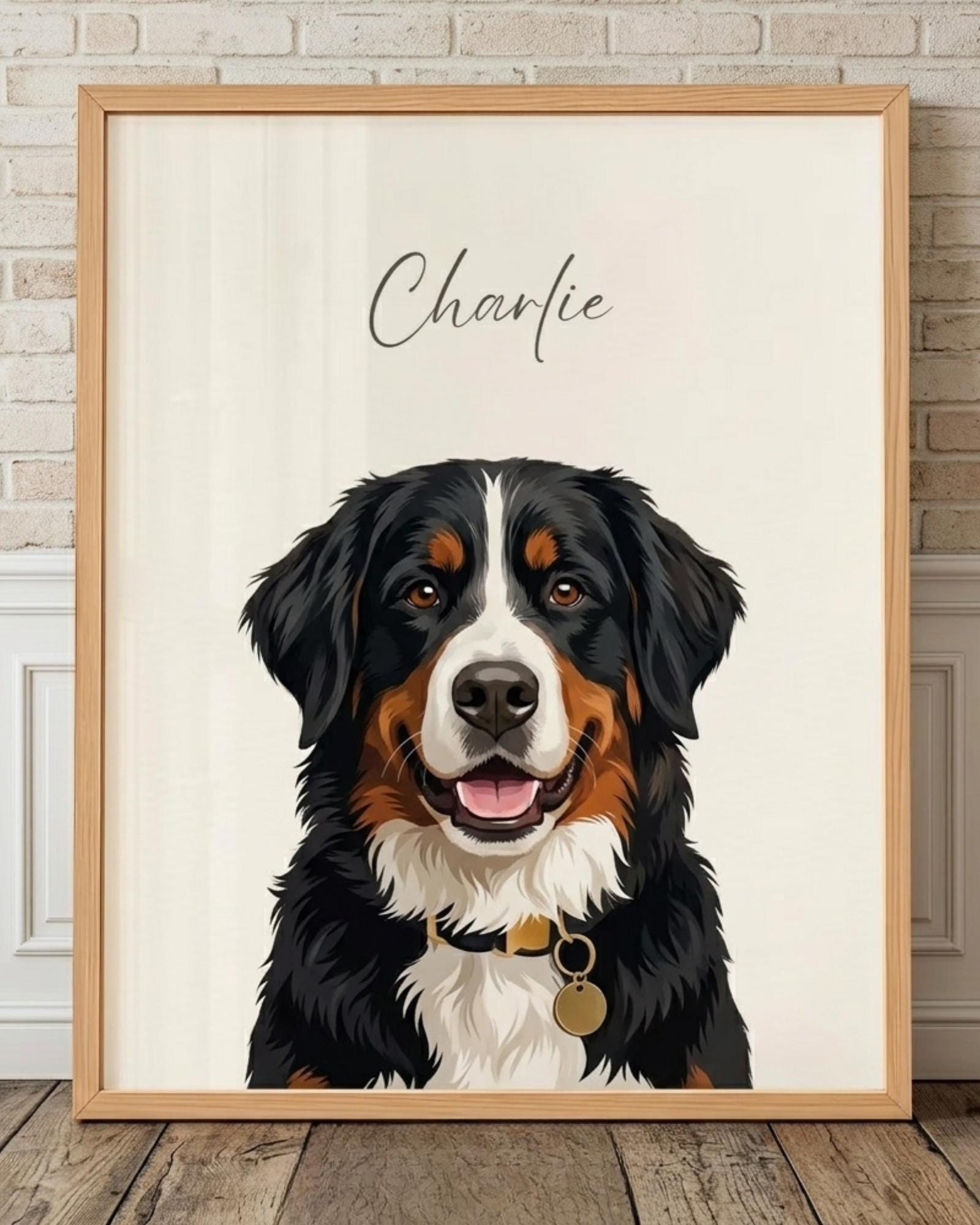 Hand Painted Watercolor Pet Portrait: Custom Pet Art Print, "Charlie" Name Inclusion