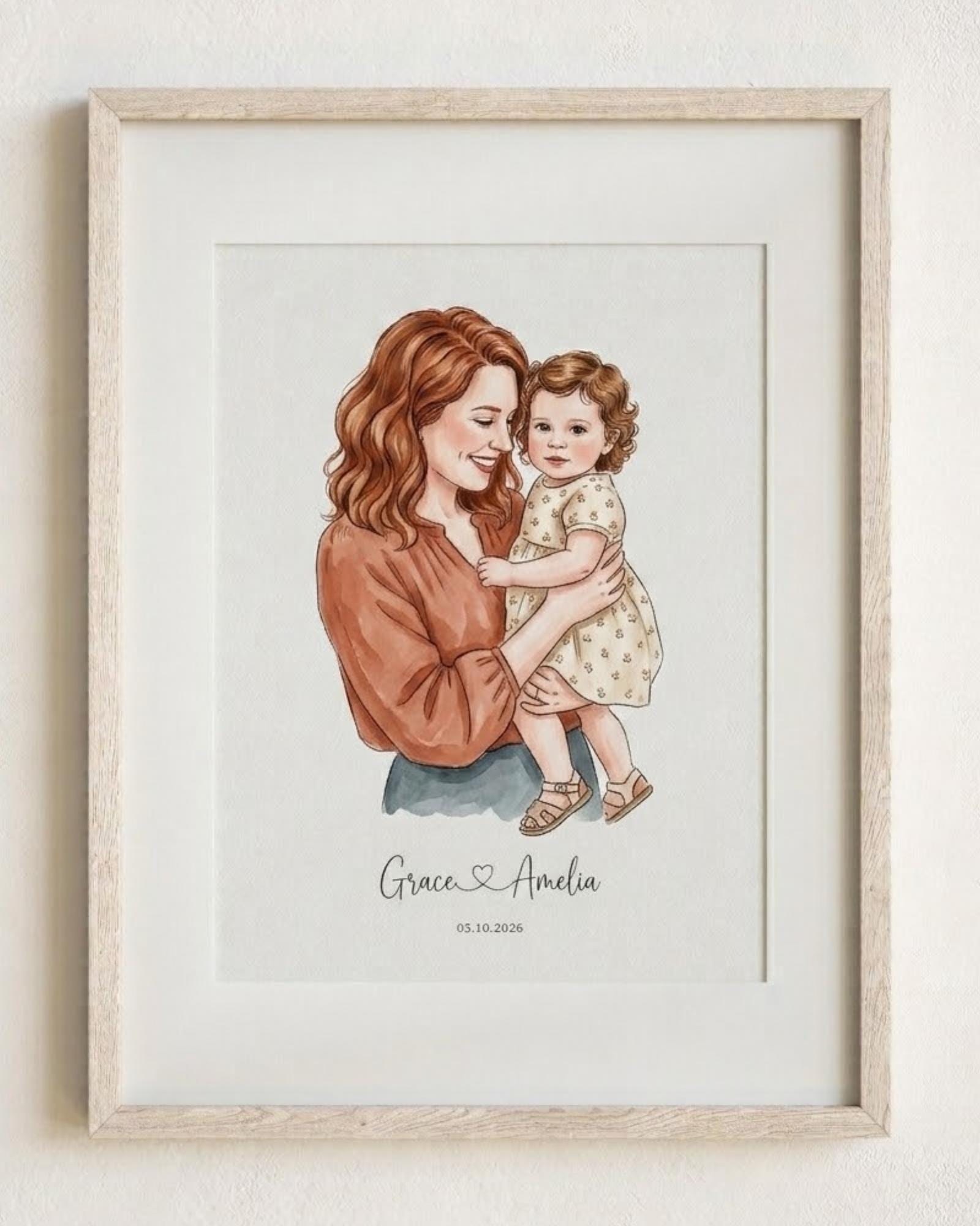 Personalized Family Artwork, Custom Watercolor Portrait, Memorial Keepsake Gift, Hand Drawn Wall Art