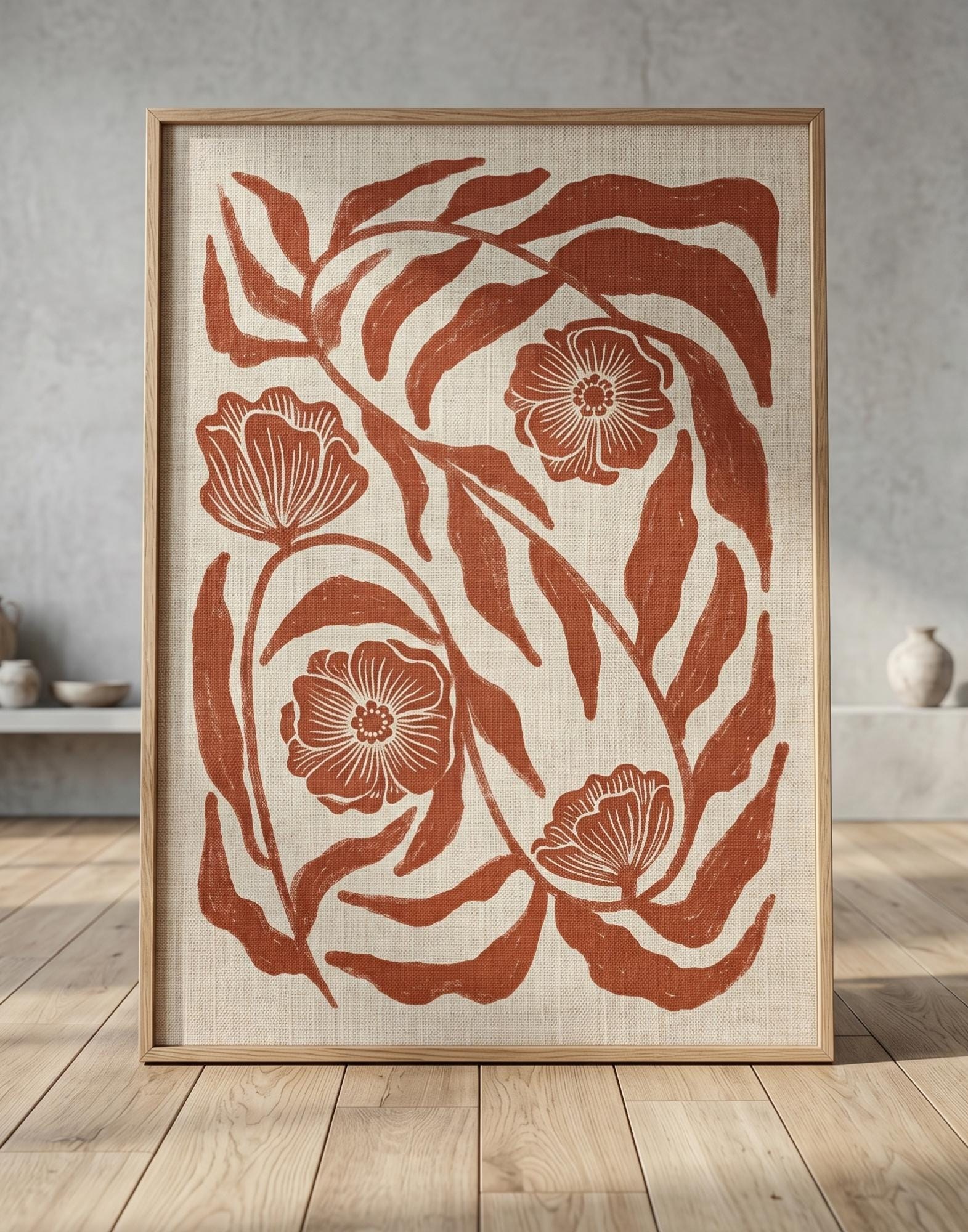 Textured Botanical Poster, Neutral Floral Wall Art, Japandi Decor Print, Modern Organic Artwork, Scandinavian Printable